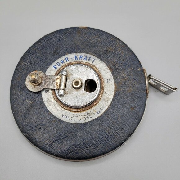 POWR-KRAFT Montgomery Ward 100 Ft  White Steel Tape Measure 84-4062 Roll Up - Picture 3 of 8